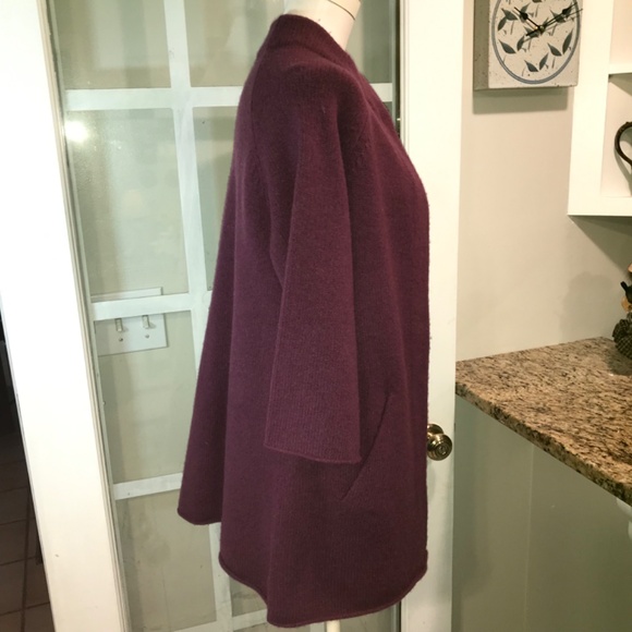 Eileen Fisher 100% wool pockets plum sweater 3/4 sleeves coat - Picture 8 of 16
